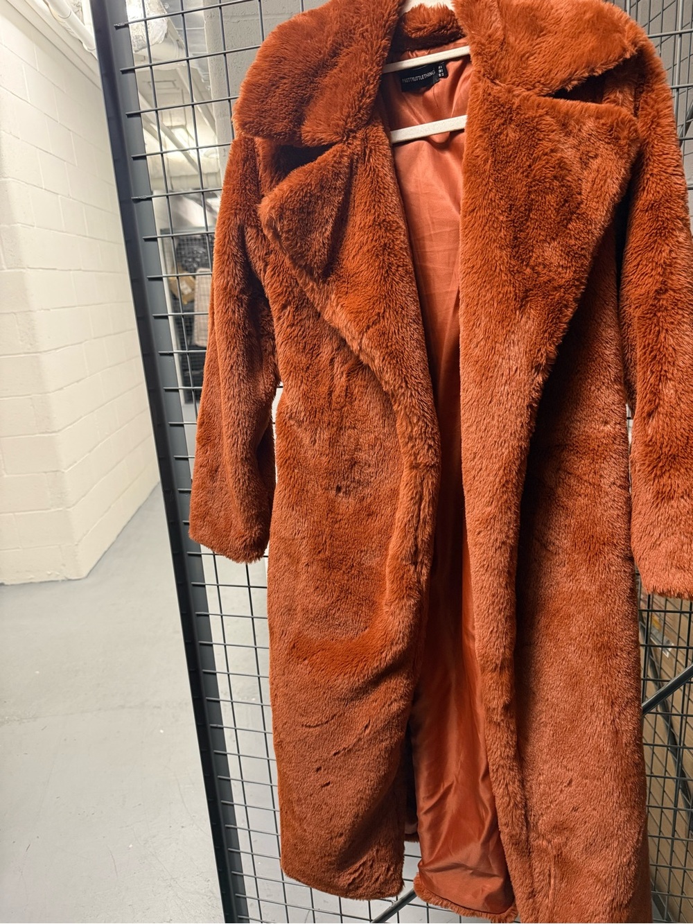 PLT Faux Fur Long Coat - Rust Orange
